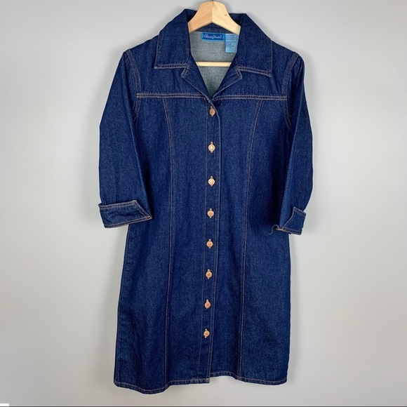 Vintage Dresses & Skirts - 90s denim button front midi dress